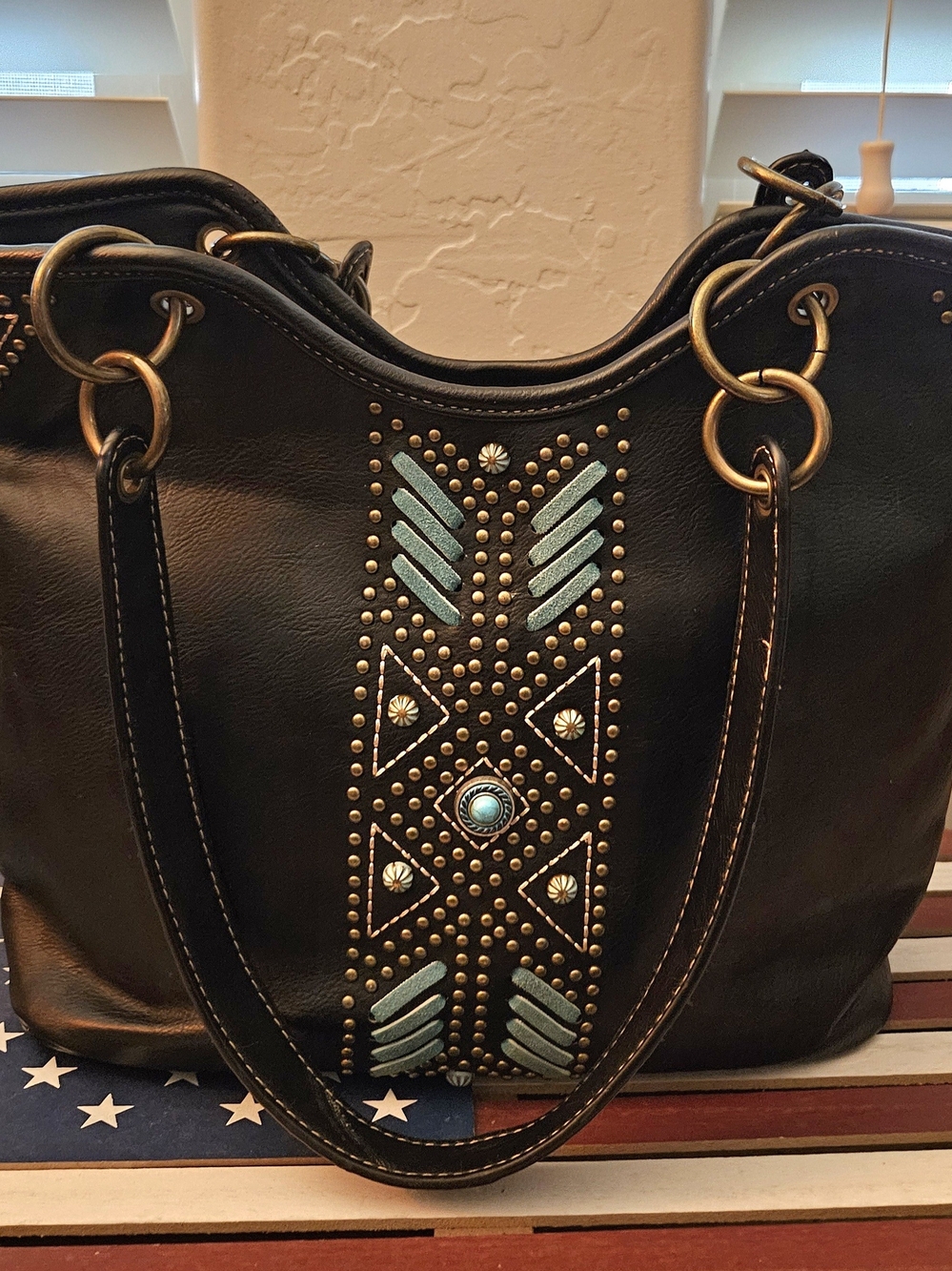 Montana West Black Shoulder Concealed Carry Bag with Turquoise Accents